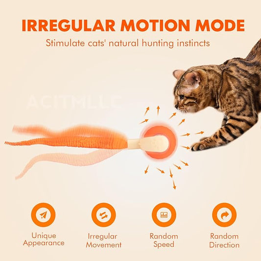 Interactive Cat & Dog Toy Ball, Automatic Moving/Jumping/Bouncing, Smart Pet Chase Ball with Feather Tail, Electric Rechargeable Enrichment Toys for Indoor Bored Cats & Small Dogs (Orange)