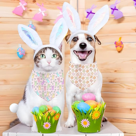 Easter Dog Bandana, 2 Pack Adjustable Holiday Party Pets Rabbit Easter Egg Bandanas Triangle Bibs Dog Cat Scarf Set