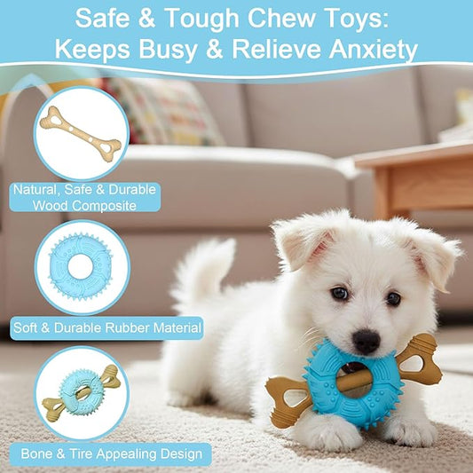 Dog Chew Toys, Indestructible Dog Toys for Aggressive Chewers - Small & Medium Breed, Durable Rubber Chew Bone Toy for Small Dogs, Tough Tire Dog Toy, Puppy toys for Teething, Anxiety & to Keep Busy