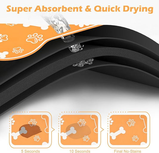 Dog Cat Mat for Food and Water,Rapid Absorbent Pet Feeding Mat, Bone Shaped Dog Placemat Bowl Mat with Rubber Backing,No Stains Pet Food Mats Indoor, Pet Accessories Supplies,Orange 17"×29"