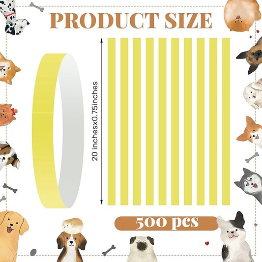 500 Count 20inch Adjustable Paper Dog Collars with Tear Resistant Waterproof Whelping Collars Paper Puppy ID Bands Adhesive Pet Identification Tags for Newborn Dog Cat Hospitals(Yellow)