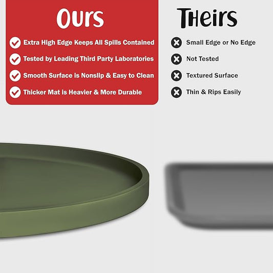DogBuddy Dog Food Mat - Waterproof Dog Bowl Mat, Silicone Pet Mat for Food and Water Bowls, Nonslip Pet Feeding Mat with Edges, Dogs Food Mats for Floors, Puppy Supplies (XXL: 32" x 19", Khaki Green)