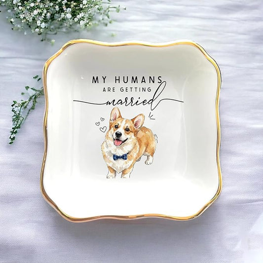 Custom Pet Portrait Watercolor Ring Dish, My Humans Are Getting Married Jewelry Tray, Engaged Ring Dish Gift for Newly Married Engaged Wedding Gift for Wife Her Fiance Bestie Bride To Be Newlyweds