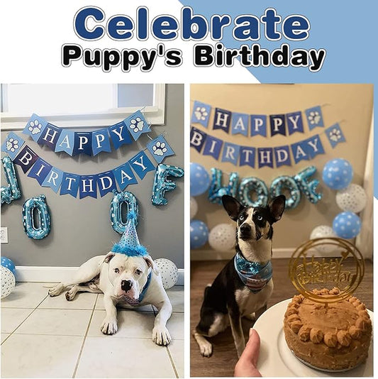 Dog Birthday Party Supplies, Adjustable Dog Bandana Set with Hat, Banner, Balloons and Bow Tie for Party Decorations Festive Accessories Party Photos & Celebrations- Large Medium Small Pet Puppy Dogs