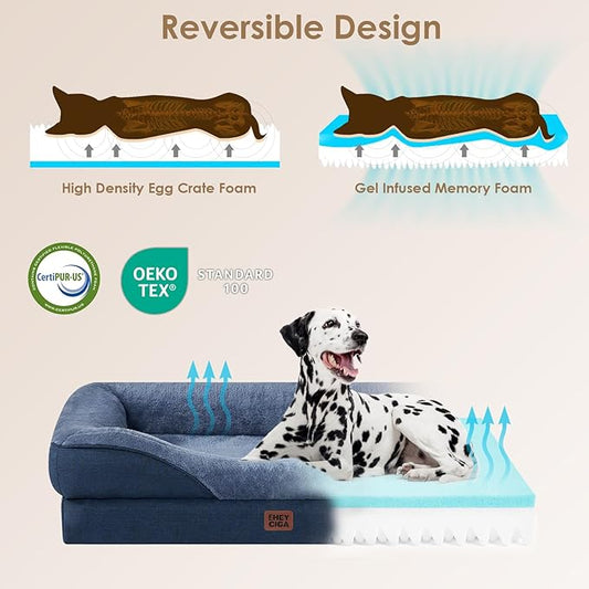 EHEYCIGA Orthopedic XXL Dog Bed for Large Sized Dog, 52x41x8 Inch Extra Large Memory Foam Dog Couch Bed with Sides, Waterproof Liner & Washable Removable Cover, Bolster Pet Sofa, Navy