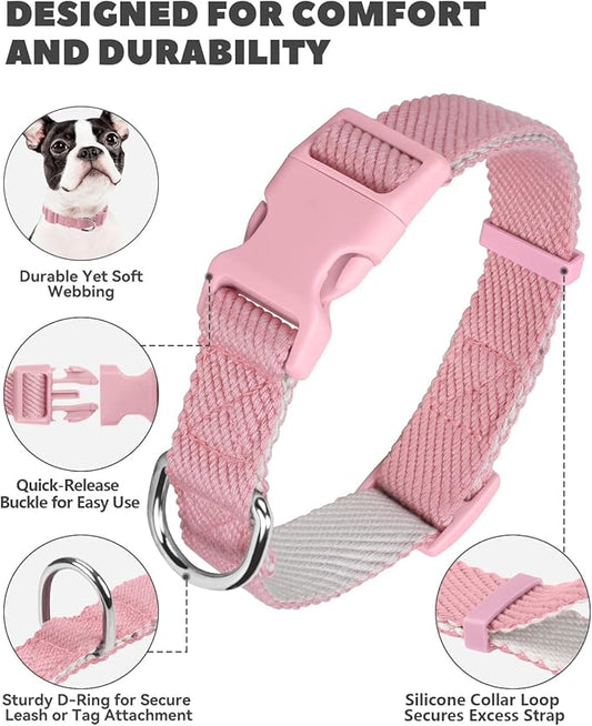 Dynmeow Soft and Breathable Cotton Dog Collar, Durable Adjustable Cute Female Girl Girl Pet Collar with Quick-Release Buckle, Lightweight for Sensitive Skin for Puppies and Extra-Small Dogs, Pink, Xs