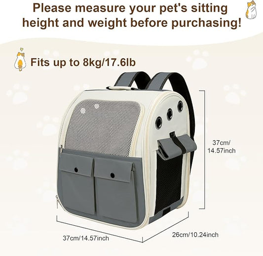 Airline Approved Cat Carrier Backpack - Ventilated Breathable Mesh for Small Dogs & Cats (15lbs), Soft Sided Dog Backpack for Hiking, Camping, Travel & Vet Visits with Padded Straps (Grey)