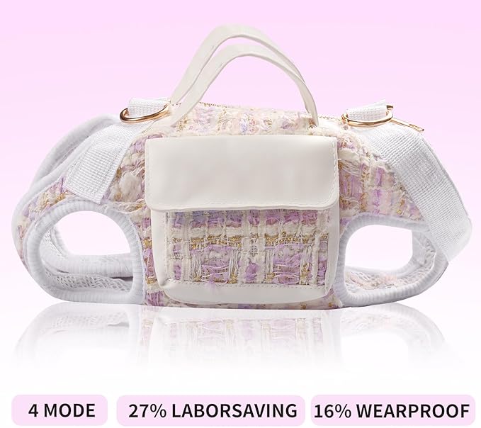 Dog Lift Harness Backpack for Small Dogs Cats, Adjustable Straps Dog Sling Carrier Full Body for Hiking, Travel, Outdoor β Purple Large