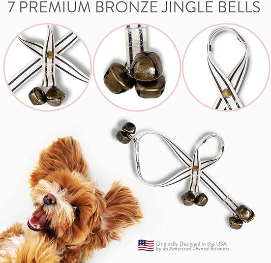 Dog Puppy Training Bell Potty and Outdoor Training Doorbell - Zoomie Paws, Black and White Strap with Bells