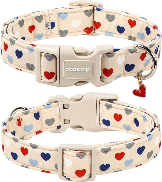 DOGWONG Valentine's Dog Collar-Hearts Print Dog Collar for Large Cute Dog Collars Spring Female Male Pet Gift Adjustable Heavy-Duty Soft Collar,M