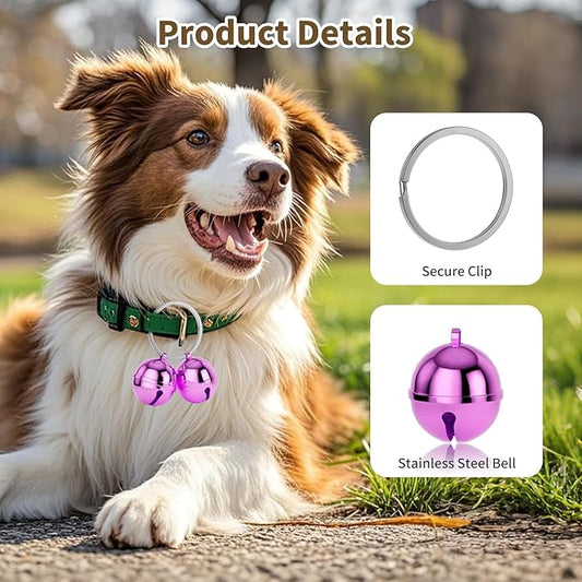 Dog Collar Bells, 2 Pack Extra Loud Dog & Cat Bells for Tracking & Safety, Stainless Steel Pet Tracker Training Bells for Small Medium Large Dogs & Cats (Purple)