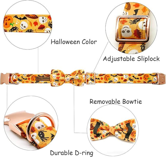 Halloween Dog Collar, Pet Collar Bow Fall Puppy Collar Girl Boy Holiday Pet Collars Gift Bow Cute Soft Puppy Collar for Medium Dogs