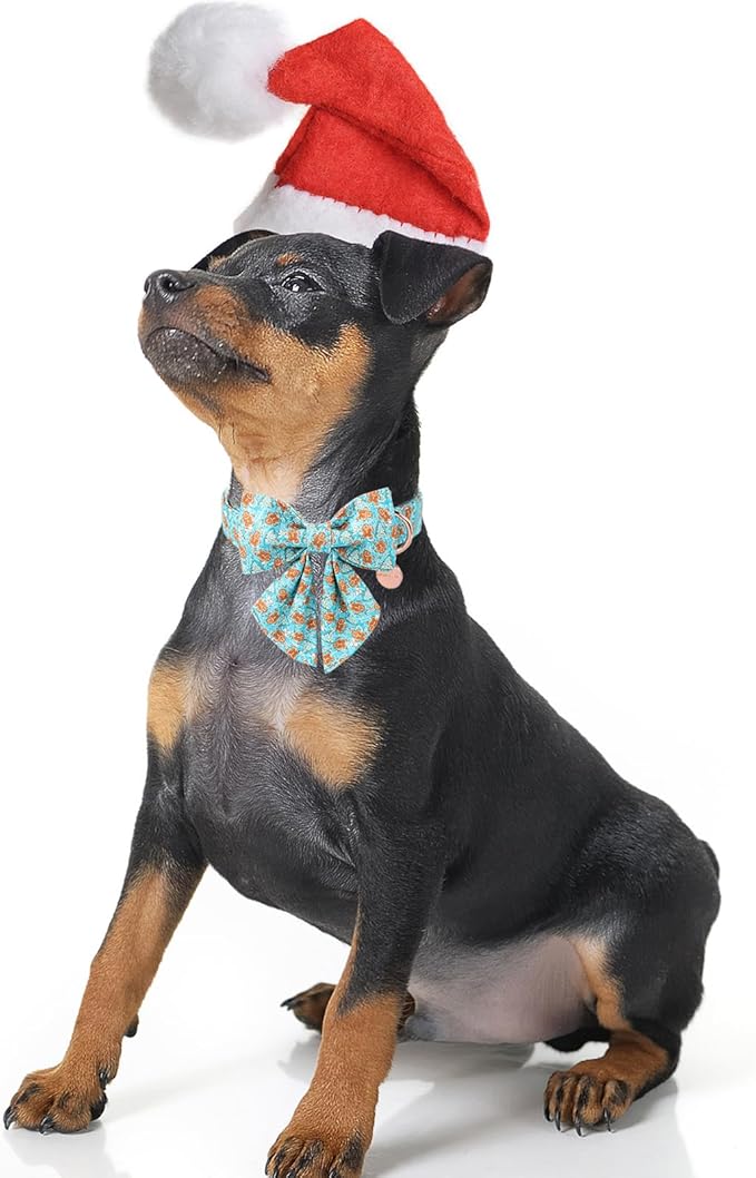 Christmas Dog Collar with Bow Tie,Adjustable Gingerbread Pet Collar,Chriatmas Puppy Bowtie Collar for Small Medium Large Dogs,S,Neck 10-16in