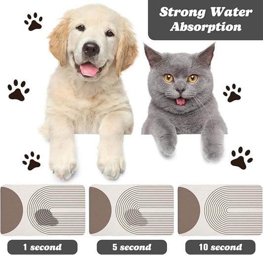 Dog Food Mats for Floors Waterproof, Cat Water Bowl Mats Pet Feeding Absorbent Mat Placemats for Food and Water Brown Bohemia 12 * 20 inch