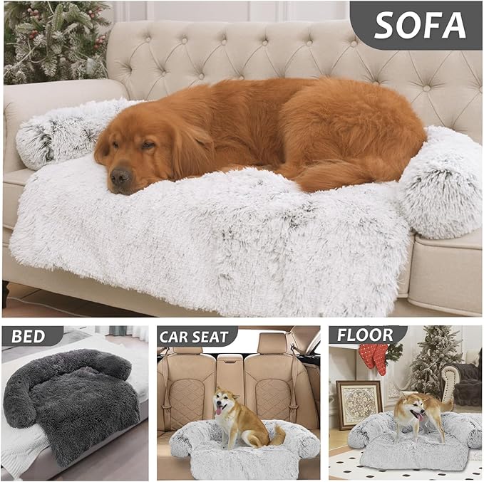 Tinaco Luxurious Calming Dogs/Cats Bed Mats, Dog Pad Washable Removable Couch Cover, Plush Long Fur Mat for Pets, Waterproof Lining, Perfect for Small, Medium and Large Dogs and Cats (Beige, 31"x23")