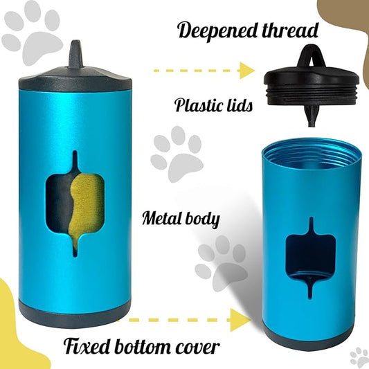 Metal Dog Poop Bag Holder 2-Pack w/Leash Clip|Durable Scratch-Resistant Aluminum|30 Bags+6 Accessories(Blue)