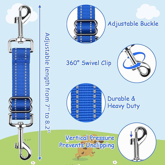 YUEPET Dog Safety Collar Clips 2 Pack Adjustable Prong Collar Backup Clips Reflective Double Ended Backup Clasp Leash Connector for Dog Harness to Collar Safety Clip(Red+Blue)