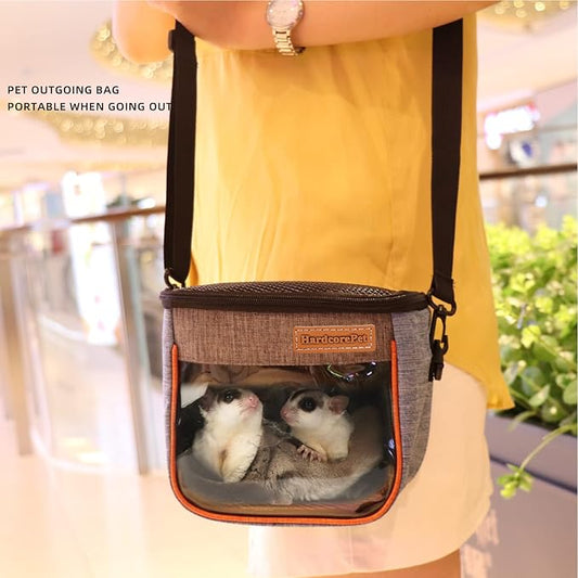 Sugar Glider Carrier Bag, Transparent Breathable Travel Bag for Hamster, Gecko,Baby Hedgehog, Transport Pouch with Breathable Mesh Top (Blue)