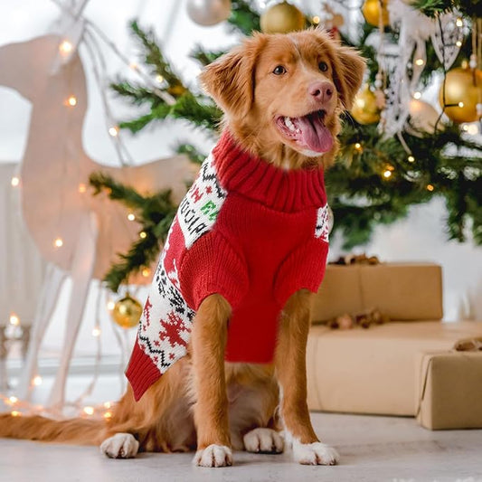 Dog Christmas Sweater Xmas Pet Clothes Cute Reindeer Christmas Dog Costume Outfits Holiday Knitwear Puppy Cat Jumpers New Year Gifts for Small Medium Large Dogs(Red Runing Deer,XXL)
