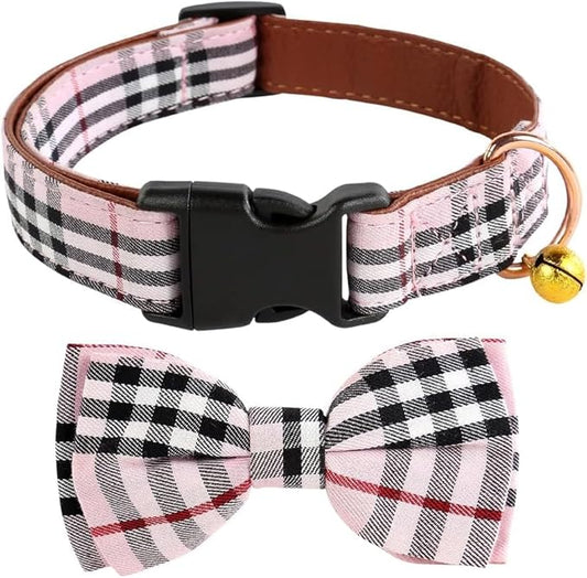 Yizepet Dog Collar with Bow Tie- Adjustable pet Collar for Dogs with Plastic Buckle Collar, Stylish Pattern for Small Medium or Large Boy and Girl Dog and Cat