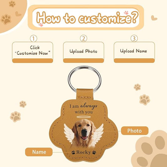 Custom Leather Pet Fur Keychain – Personalized Memorial Keepsake Keyring for Friend, Dog Cat Hair Sympathy Gifts