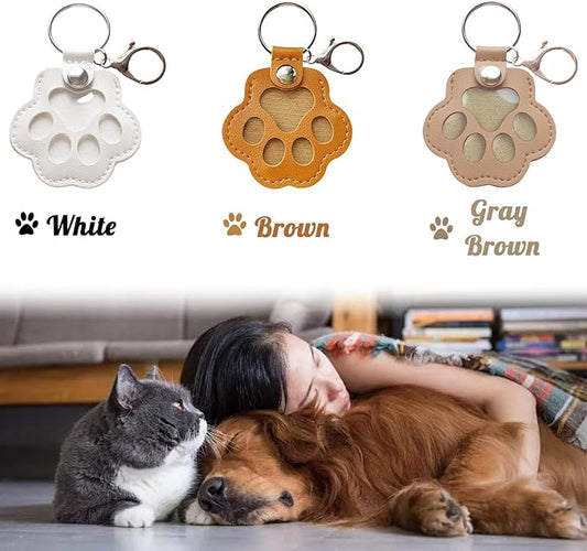 Dog Hair Keychain, Leather Pet Hair Collector Keychains, Pet Fur Keepsake Gift, Paw Charm for Collecting Cat Dogs Fur