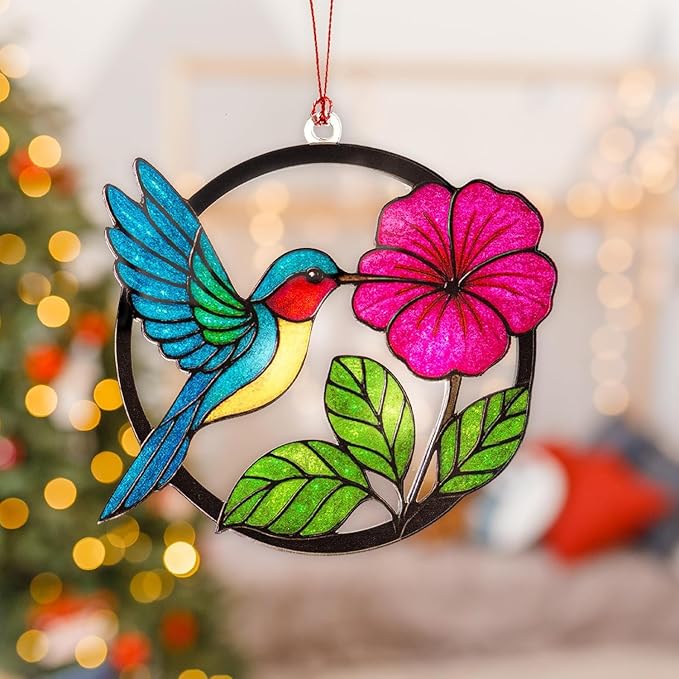 Christmas Ornaments 2025 β Hummingbird Suncatcher Window Hanging Ornament, Hummingbird Christmas Ornament for Tree Decorations, Unique Handmade Gift, Beautiful Glass Effect Decor for Bird Lovers