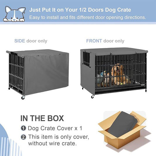 Explore Land Dog Crate Cover Heavy Duty Polyester Pet Kennel Sunshade Universal Fit for 36 inches Wire Cage (Grey)