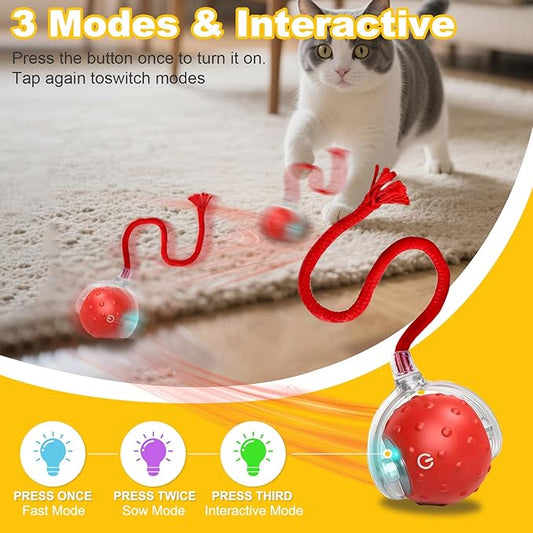 3-Pack Interactive Cat Toys Ball for indoor Cats&Dog,Automatic Cat Toy with Smart Obstacle Avoidance & Bird Chirps,Includes 8 Cat Spiral Spring,Cat Enrichment Toys for Indoor Cats(Red Blue Orange)