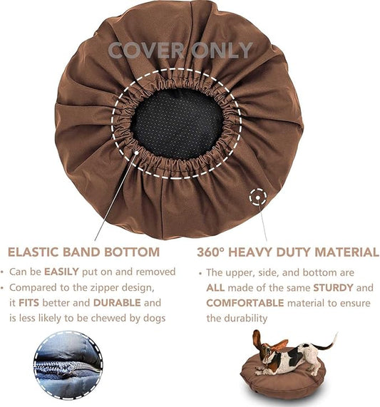 Dog Bed Cover Waterproof Replacement Machine Washable Covers for 44x44 Inch Dog Bed Heavy Duty Scratch Resistant Mattress Protector Pet Bed Round Brown Cover Only