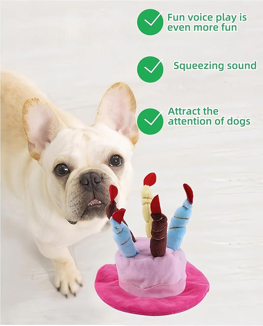 Cute Pet Party Hat for Dogs&Cats - Soft Fluffy Birthday Cap with 5 Color Candles (Blue), Adjustable Strap for Halloween,Costume&Photo Shoots,Fits Small to Large Pets,Washable&Comfortable (Pink)