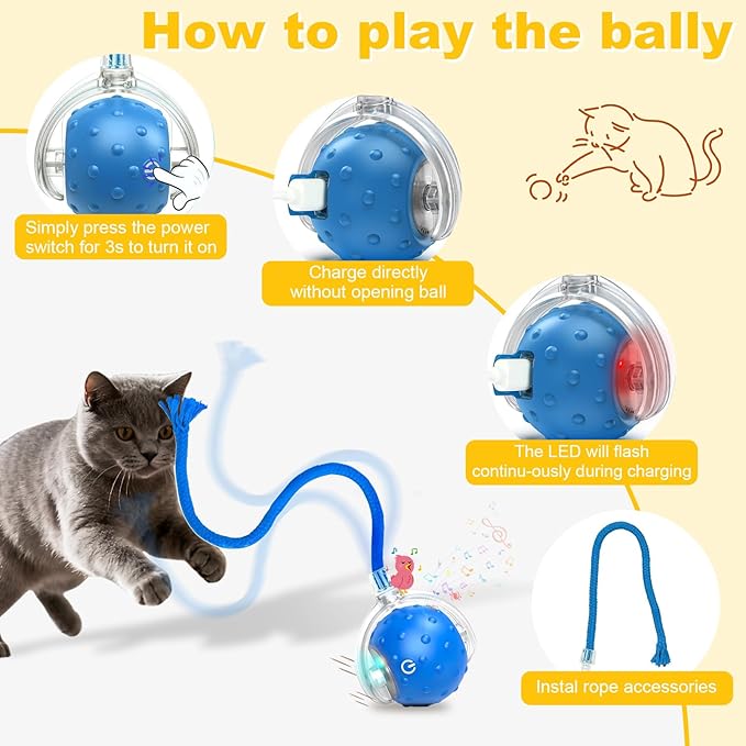 2-Pack Interactive Cat Toys Ball for indoor Cats&Dog,Automatic Cat Toy with Smart Obstacle Avoidance &Bird Chirps ,Includes 4 Cat Spiral Spring,Cat Enrichment Toys for Indoor Cats(Orange&Blue)