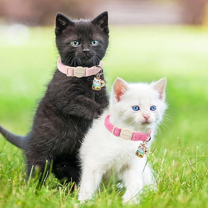 Cat Collar,2 Pack Pink Cat Collars Breakaway with Bell, DOGWONG Safety Buckle Cat Collar for Girl Boy Cats and Small Dogs,Adjustable 7-12 Inch,Pet Supplies Accessories