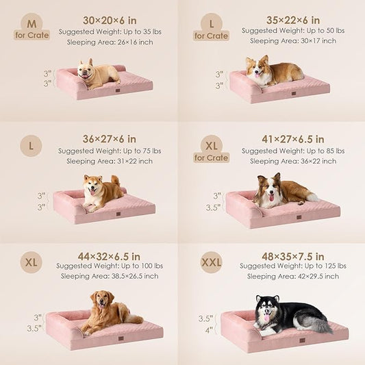 EHEYCIGA Orthopedic Dog Bed Medium Size Dogs, Memory Foam Dog Bed with Washable Removable Cover, Waterproof Pet Sofa Couch for Crate with Nonskid Bottom, 30x20x6, Pink