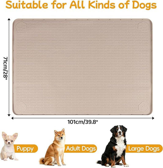 Lanstics Dog Food Mat, 40" x 28" Large Silicone Mat Dog Feeding Mat with Raised Edge Non-Slip Pet Feeding Mat for Food and Water Bowl, Easy to Clean, Floor Protection (Khaki)