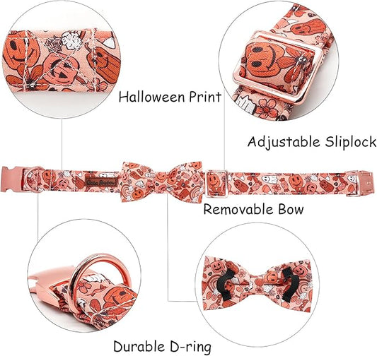 Halloween Dog Collar, Pet Collar Bow Pumpkin Pet Collar Girl Boy Holiday Pet Collars Gift Bow Dog Collar Cute Soft Puppy Collar for X-Large Dogs