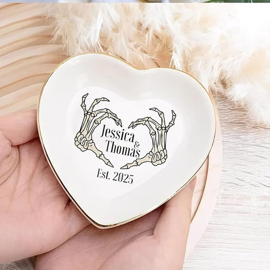 Custom Skeleton Hand Ring Dish Engagement Gift, Funny Engaged Ring Holder, Jewelry Tray Gifts for Newly Engaged Couple, Anniversary Halloween Wedding Party Gift for Bride Wife