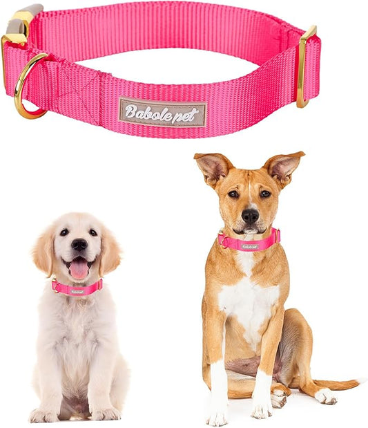 Nylon Dog Collar - Adjustable Rose Red Soft Webbing Dog Collars for Small Medium Large Dogs Boy Girl Puppy Collar with Safety Metal Buckle L