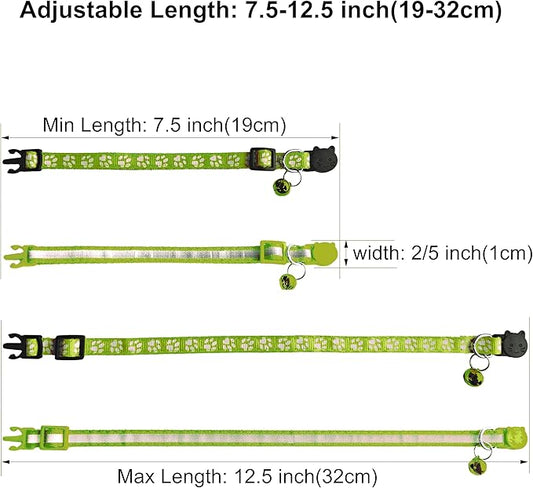2 Pack Cat Collars - Reflective, Breakaway Design with Bells, Adjustable from 7.5 to 12.5 Inches, Ideal Kitten Collar for Both Girls & Boys (Fluorescent Green)