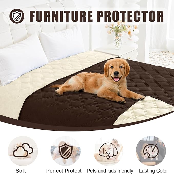 Smiry Waterproof Dog Bed Cover Blanket 40x50, Soft Reversible Pet Blanket, Washable Leakproof Cats Dogs Couch Cover for Sofa, Couch, Furniture, Chocolate/Beige