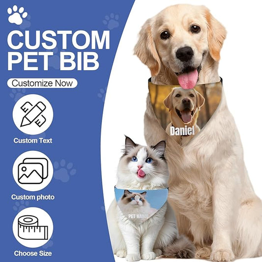 Custom Dog Bandana with Photo Personalized Dog Bandana Custom Image & Text, Unique Pet Scarf for Small Medium Large Dogs Personalized Pet Gift (Photo Custom, Small)