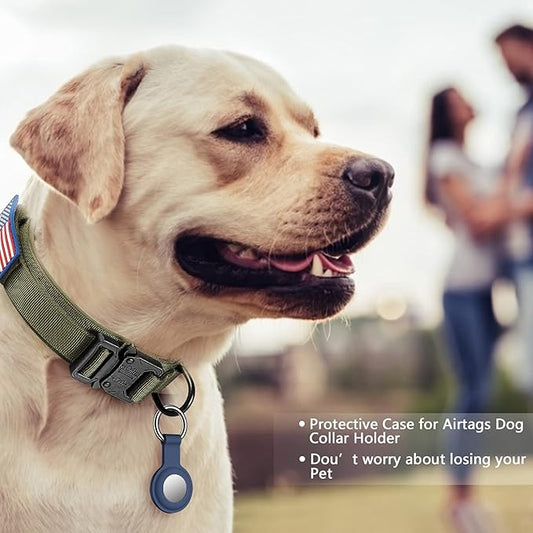 DAGANXI Tactical Dog Collar, Adjustable Military Training Nylon Dog Collar with Control Handle and Heavy Metal Buckle for Medium and Large Dogs, with Patches and Airtags Case (M, Green)