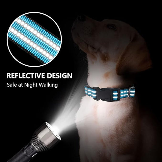 Martingale Dog Collar, Adjustable Nylon Reflective Collar with Buckle No Pull Dog Collar for Small Medium Large Dogs(Blue L