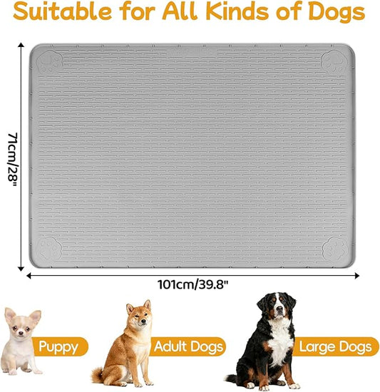 Lanstics Dog Food Mat, 40" x 28" Large Silicone Mat Dog Feeding Mat with Raised Edge Non-Slip Pet Feeding Mat for Food and Water Bowl, Easy to Clean, Floor Protection (Gray)