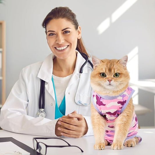 Avont Cat Recovery Suit - Kitten Onesie for Cats After Surgery, Cone of Shame Alternative Surgical Spay Suit for Female Cat, Post-Surgery or Skin Diseases Protection -Purplecamo(M+)