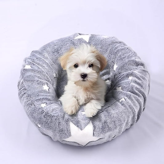 Dog Bed Covers Replacement Washable with Glow in The Dark Gray Star Pattern - Soft Velvety Fabric Protector with Elastic Edges for Small & Medium Dog Beds, 30" x 9.8"