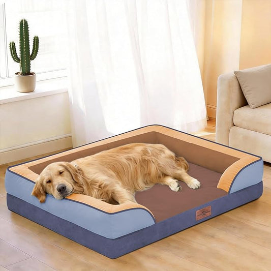 Comfort Expression Orthopedic Dog Bed for Extra Large Dogs 45x35 Inch, Waterproof Egg Crate Foam XL Pet Bed with Removable Bolsters, Dog Couch with Washable Cover & Non-Slip Bottom, Honey Lavender