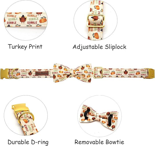 Dog Collar, Thanksgiving Turkey Pet Collar Bow Holiday Girl Boy Bow Puppy Collar Adjustable Dog Collars for Medium Dogs