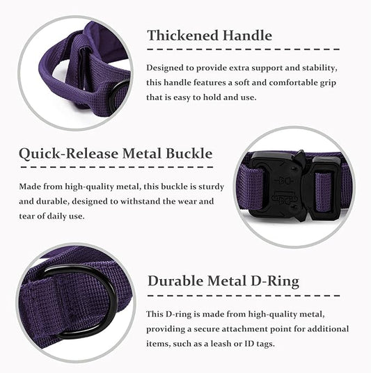 Tactical Dog Collar, Adjustable Military Training Nylon Dog Collar with Control Handle and Heavy Quick-Release Metal Buckle for Small Medium Large Dogs, Purple S