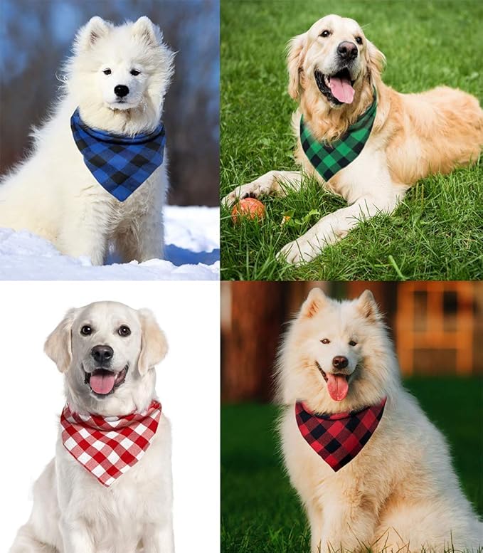 Plaid Bandana Triangle Scarf by Brand - Fall Dual Layer Soft Cotton for Dogs - Adjustable, Washable - Birthday Occasion - For Girl, Boy Dogs & Puppies - Small to Extra Large Sizes